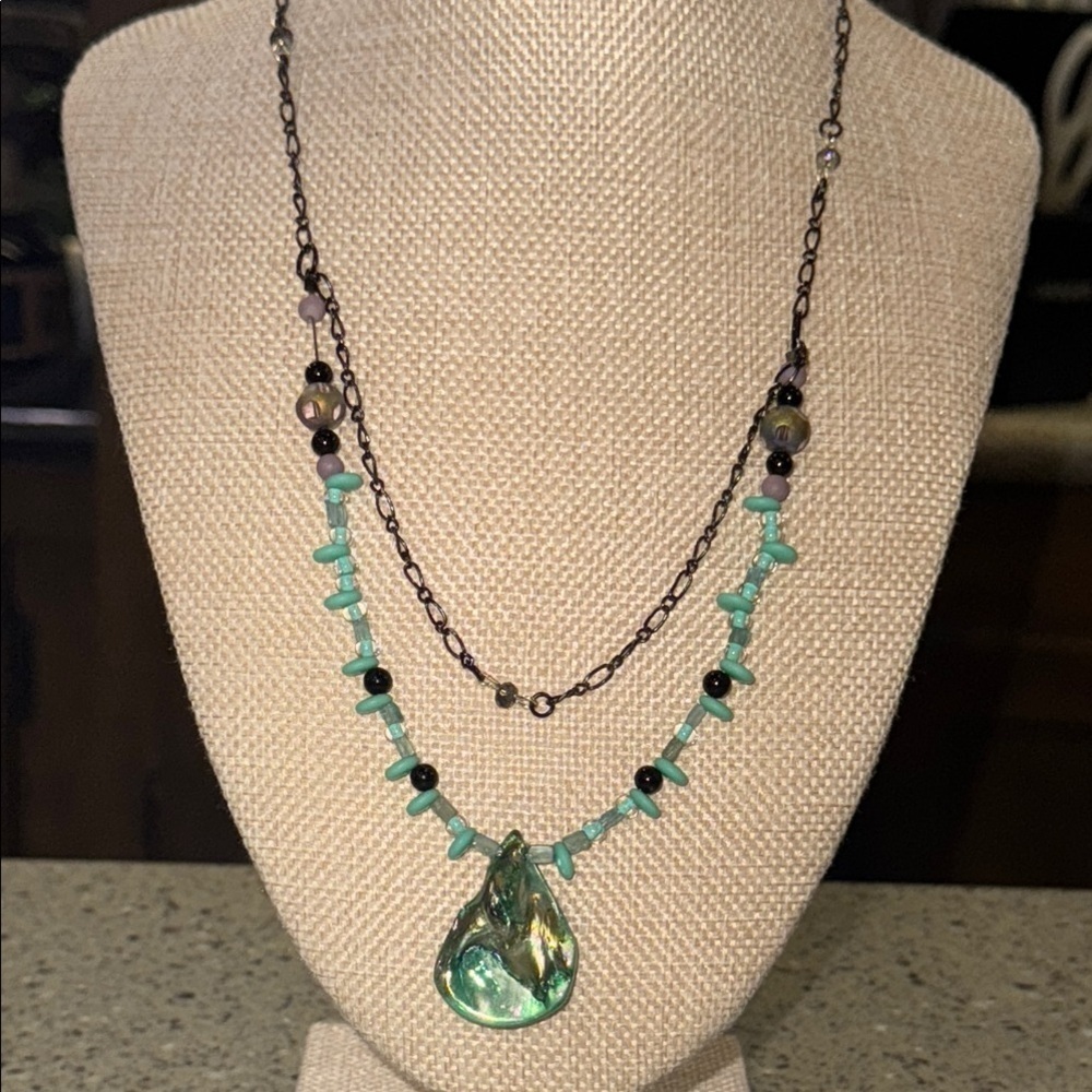 Turquoise and Black Beaded layered Necklace